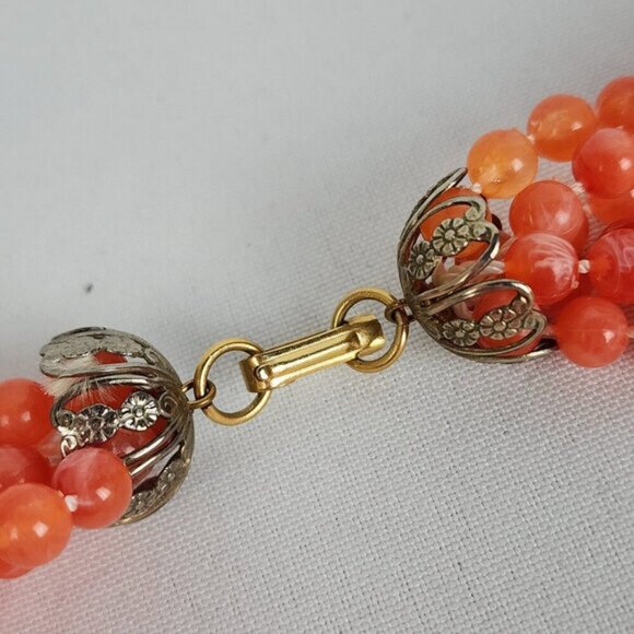 Vintage Coral Plastic Beaded Layered Necklace - Picture 3 of 4